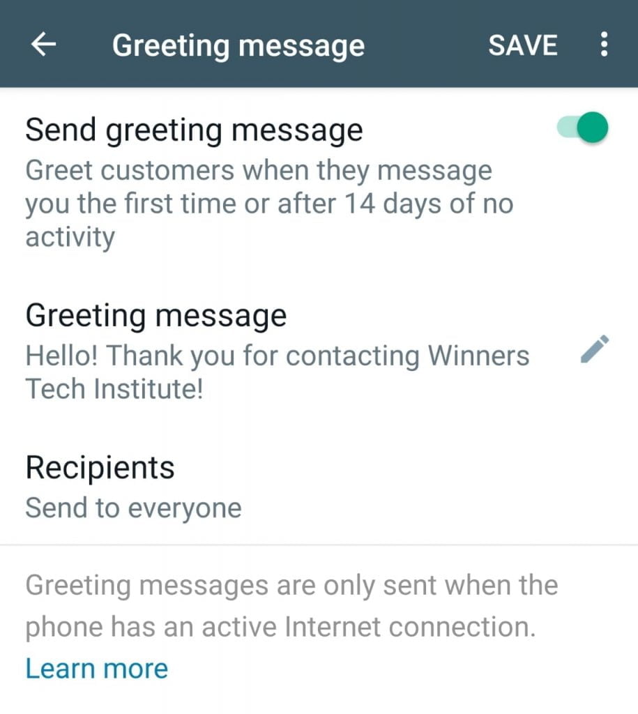 WhatsApp greetings message