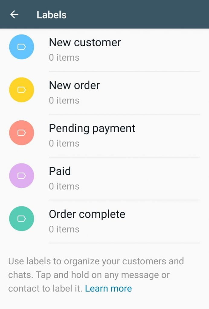 WhatsApp labels