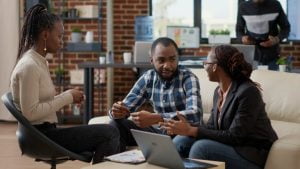team business people collaborating plan financial strategy doing teamwork create sales report laptop office employees working project strategy analyze career growth 768x432 1